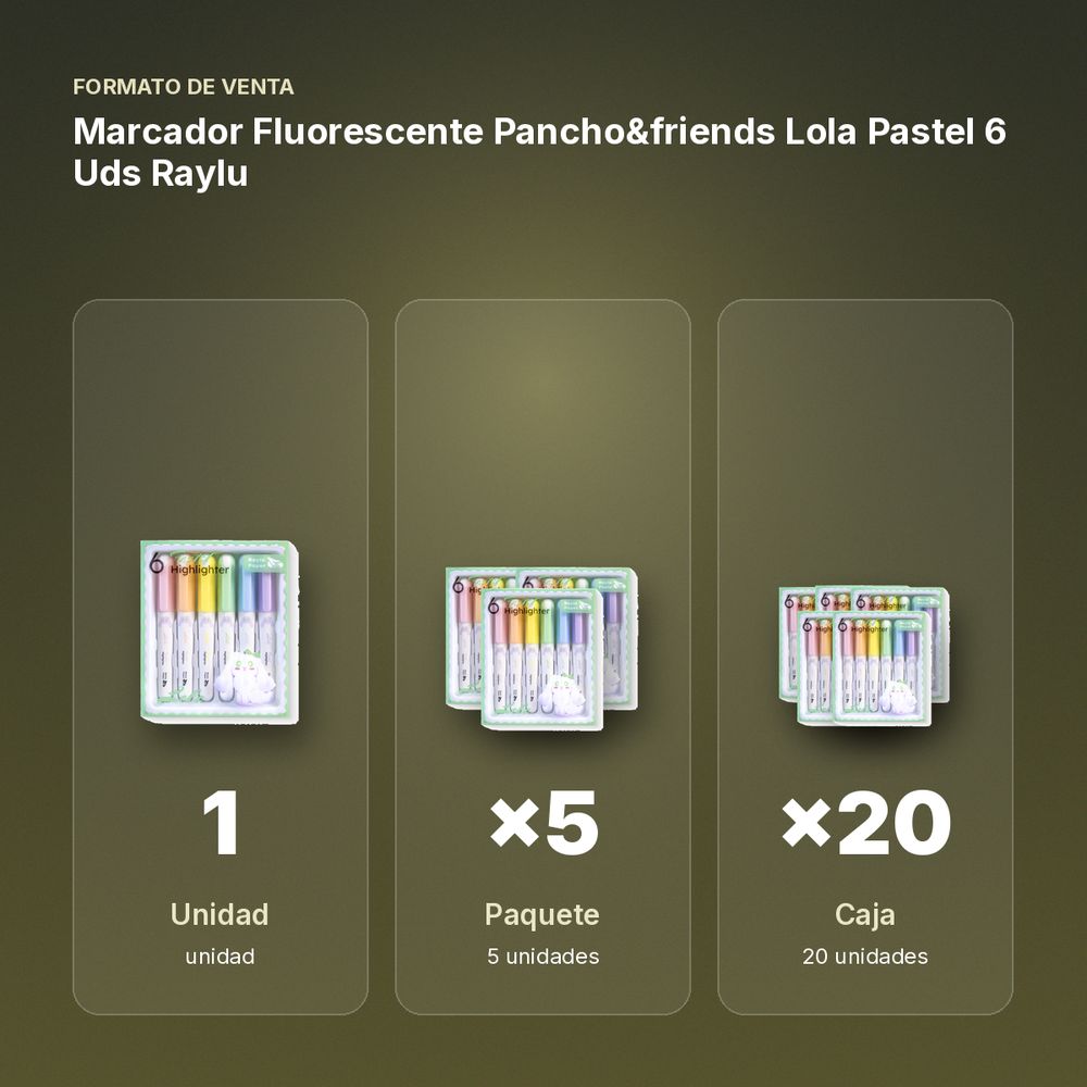 MARCADOR FLUORESCENTE PANCHO&FRIENDS LOLA PASTEL 6 UDS RAYLU - formato de venta: paquete de 5, caja de 20