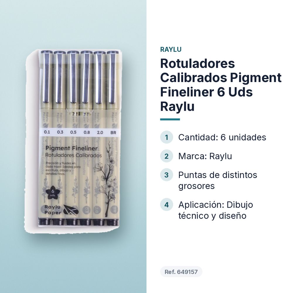 ROTULADORES CALIBRADOS PIGMENT FINELINER 6 UDS RAYLU - características principales