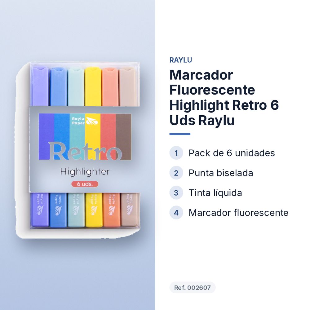 MARCADOR FLUORESCENTE HIGHLIGHT RETRO 6 UDS RAYLU - características principales