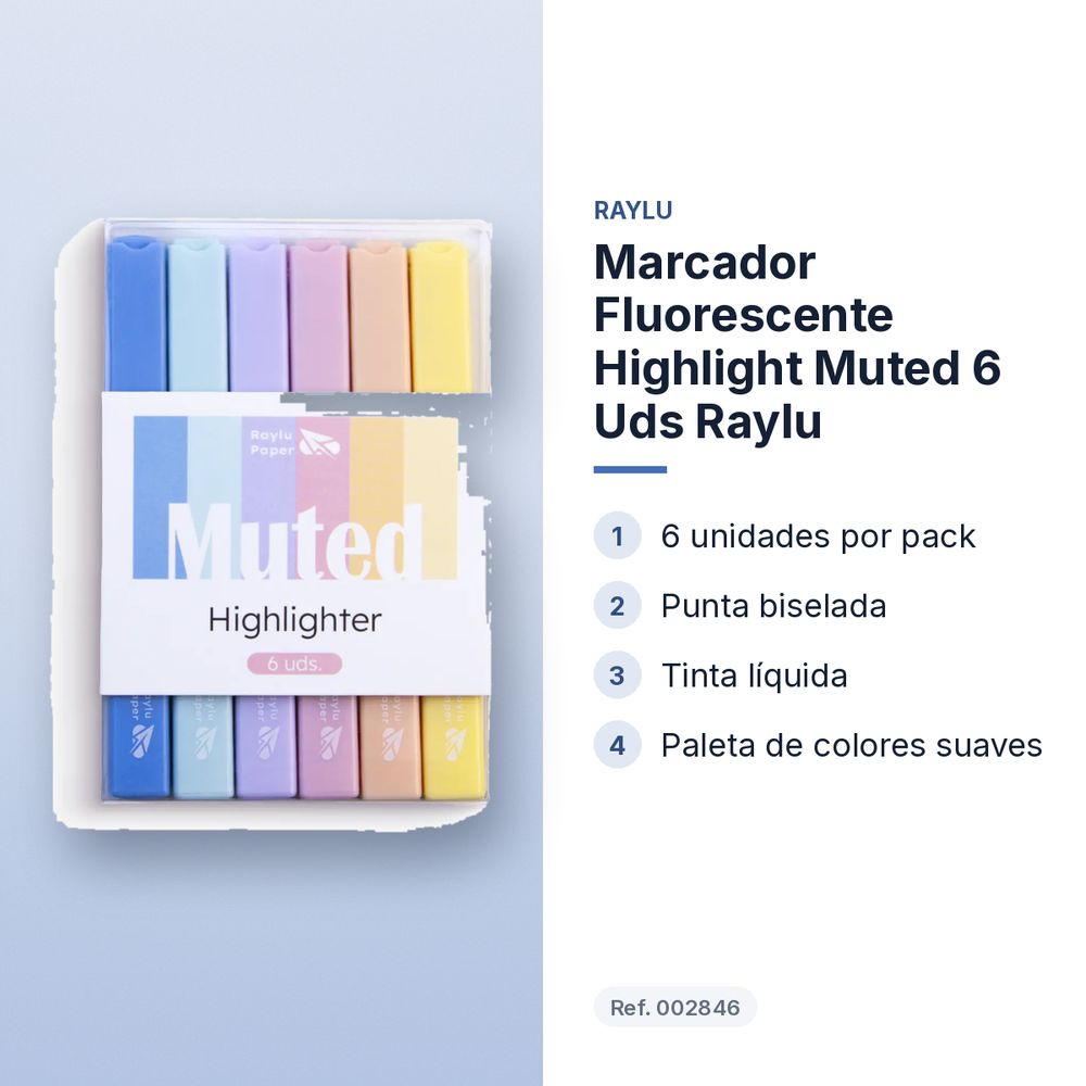 MARCADOR FLUORESCENTE HIGHLIGHT MUTED 6 UDS RAYLU - características principales