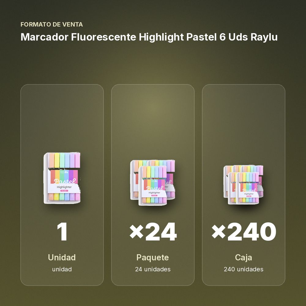 MARCADOR FLUORESCENTE HIGHLIGHT PASTEL 6 UDS RAYLU - formato de venta: paquete de 24, caja de 240