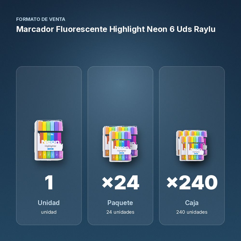 MARCADOR FLUORESCENTE HIGHLIGHT NEON 6 UDS RAYLU  - formato de venta: paquete de 24, caja de 240