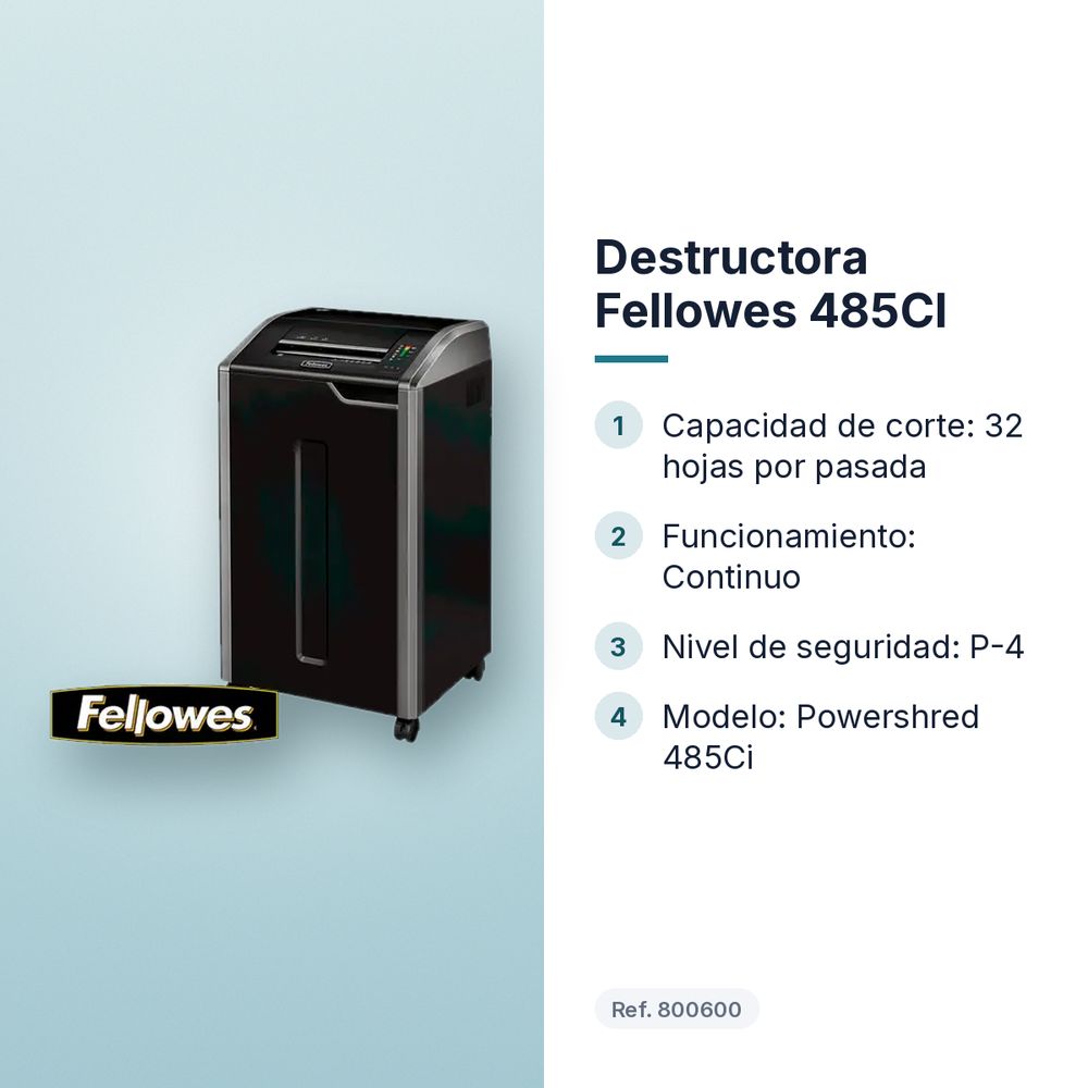 DESTRUCTORA FELLOWES 485CI - características principales