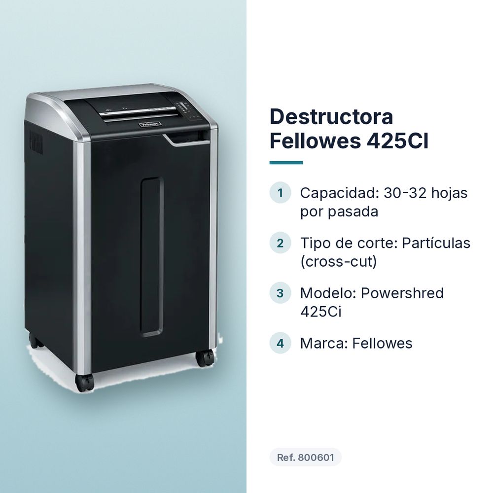 DESTRUCTORA FELLOWES 425CI - características principales