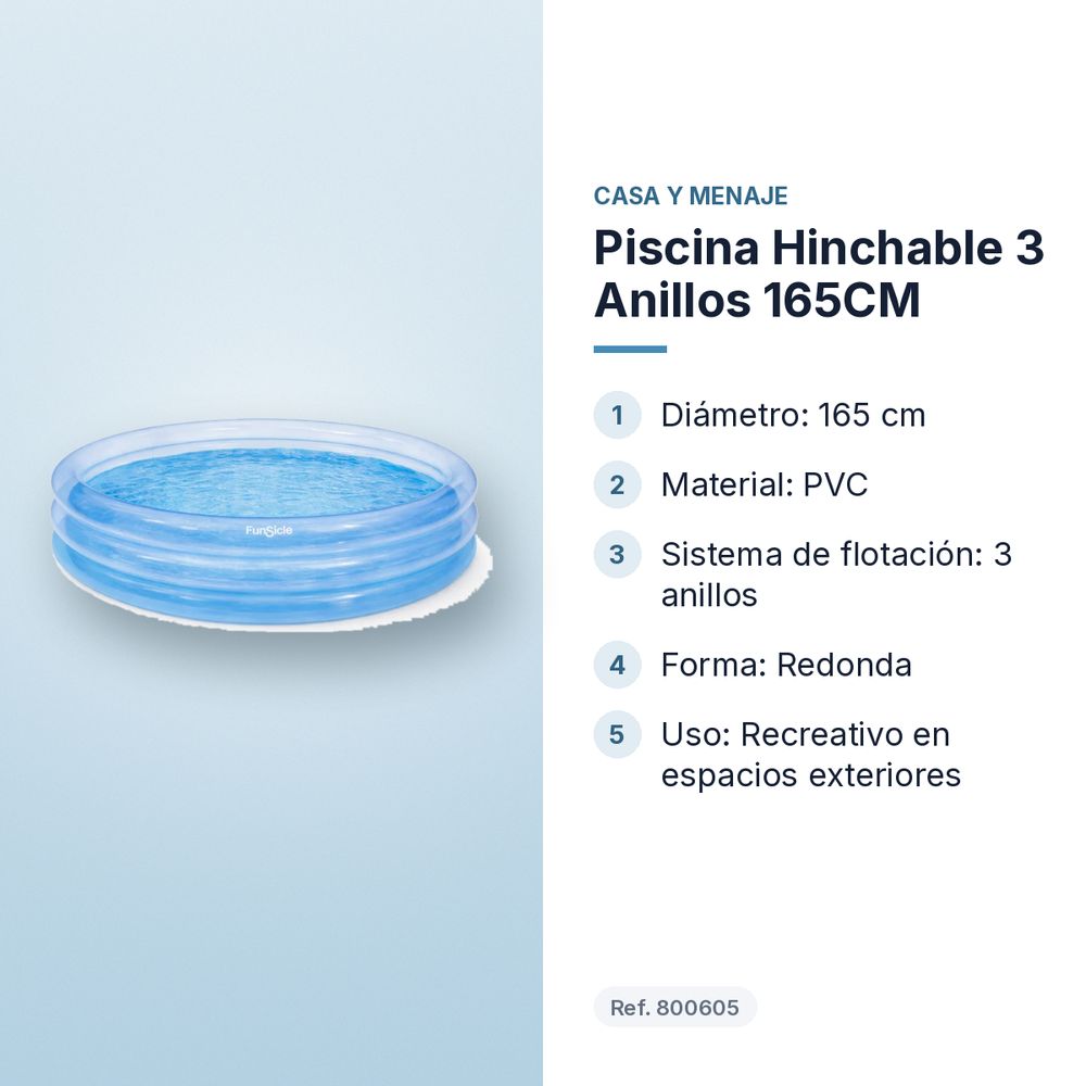 PISCINA HINCHABLE 3 ANILLOS 165CM - características principales