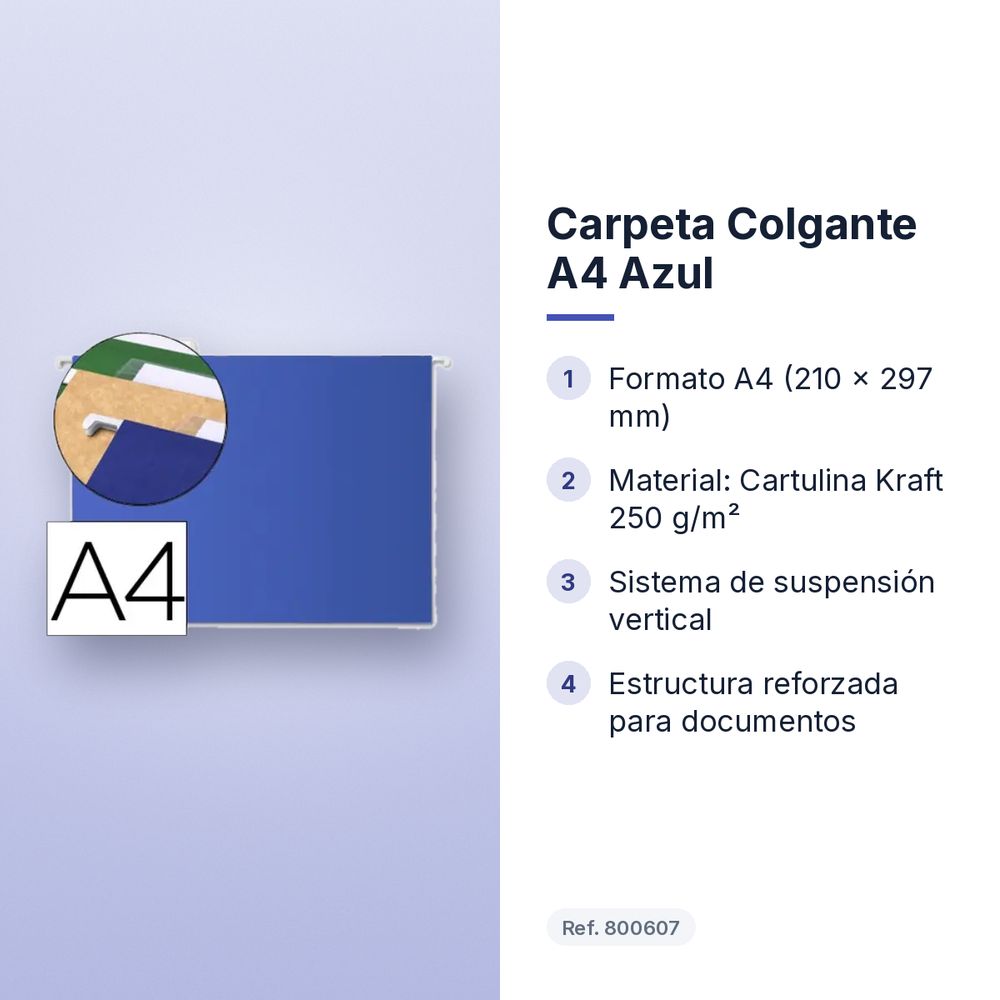 CARPETA COLGANTE A4 AZUL   - características principales