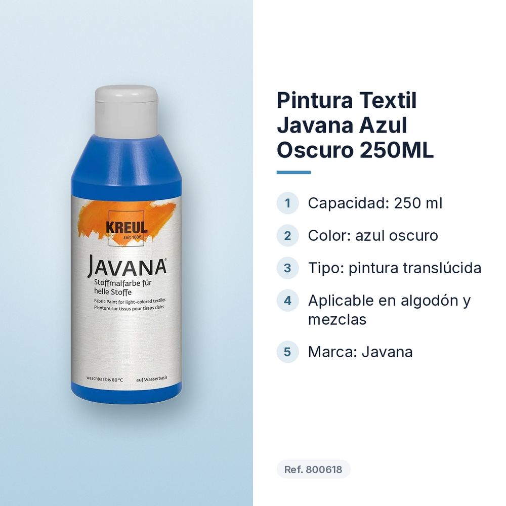 PINTURA TEXTIL JAVANA AZUL OSCURO 250ML   - características principales