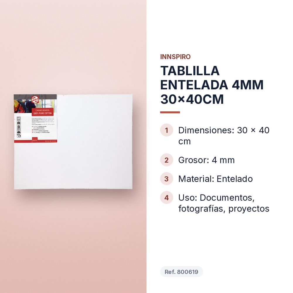 TABLILLA ENTELADA 4MM 30x40CM  - características principales