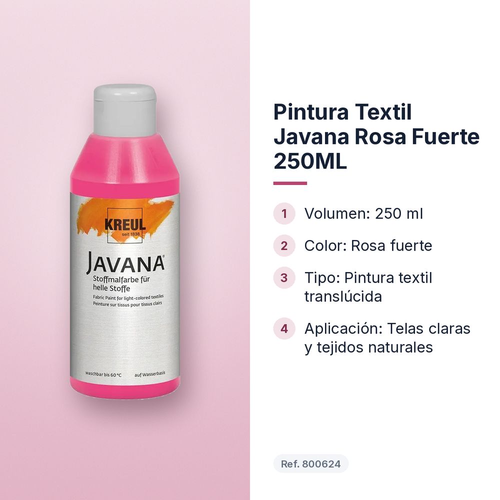 PINTURA TEXTIL JAVANA ROSA FUERTE 250ML        - características principales