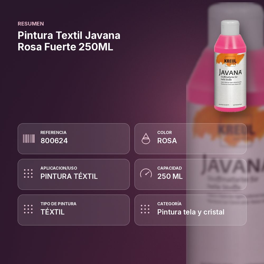 PINTURA TEXTIL JAVANA ROSA FUERTE 250ML        - resumen de atributos