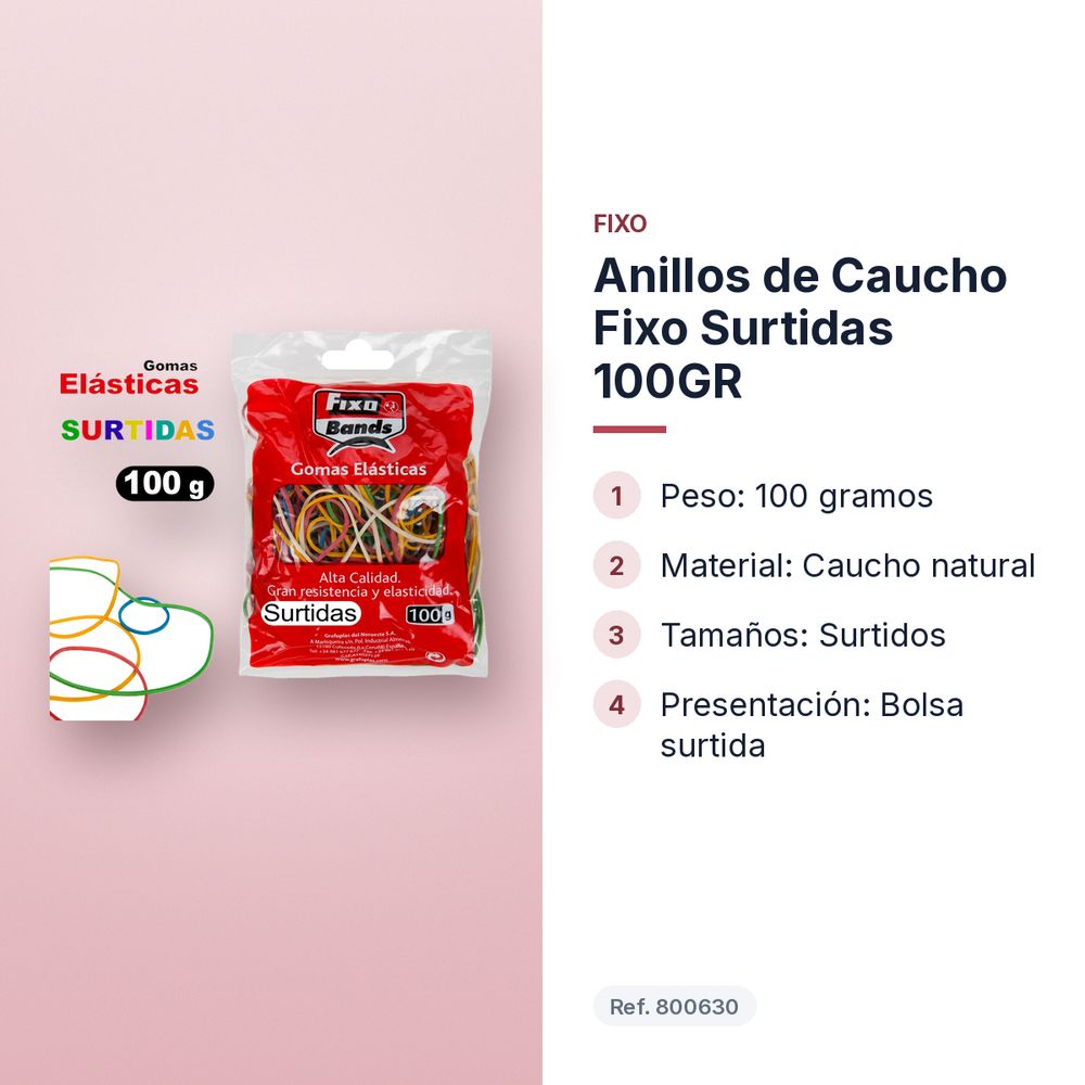 ANILLOS DE CAUCHO FIXO SURTIDAS 100GR - características principales