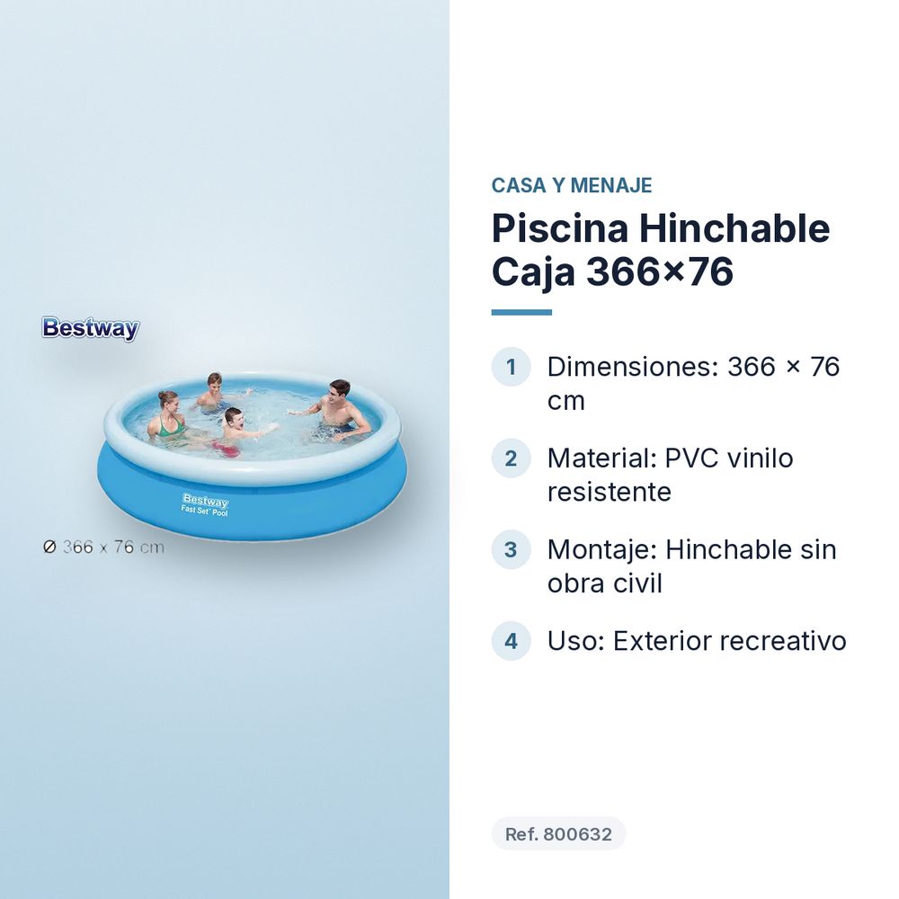 PISCINA HINCHABLE CAJA 366X76 - características principales