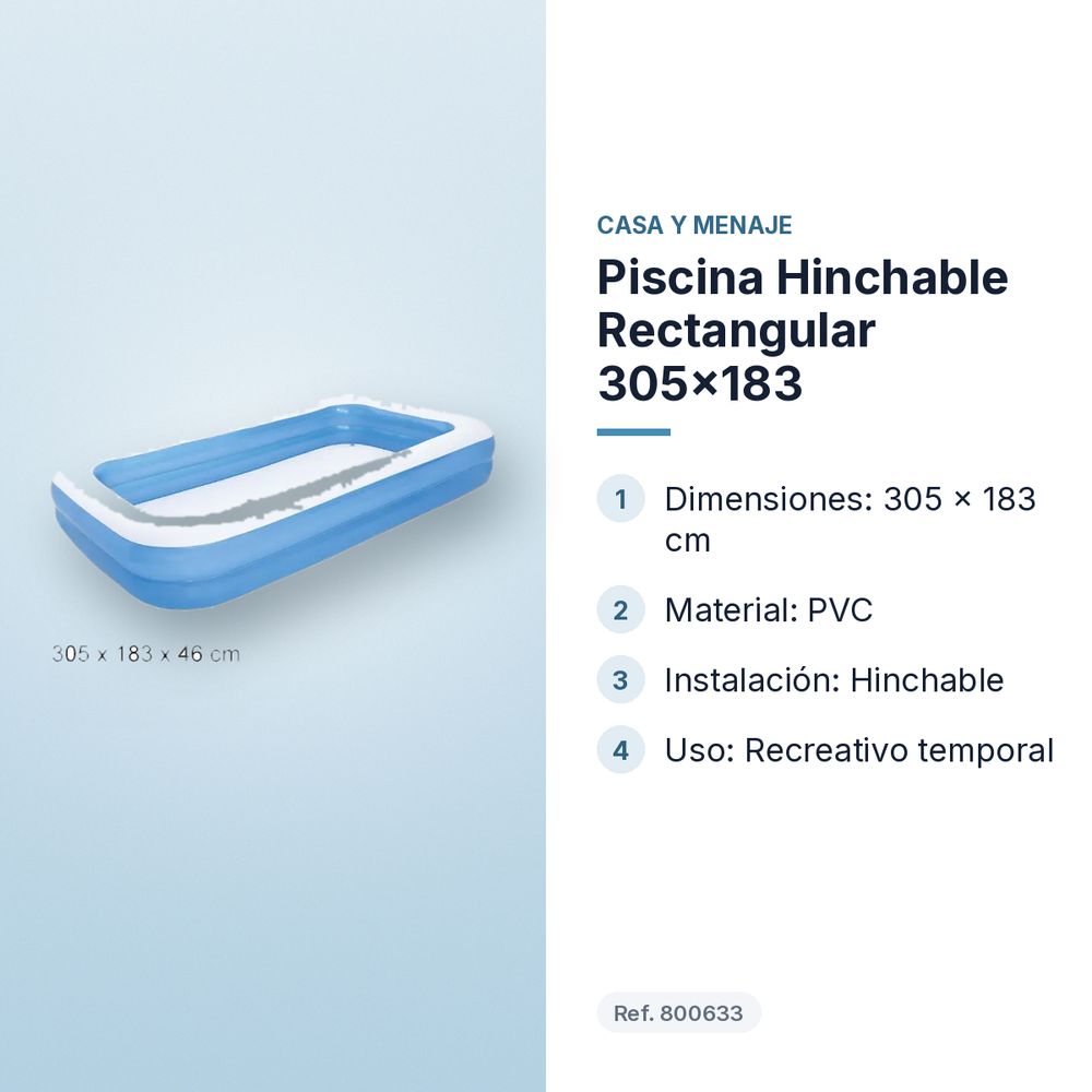 PISCINA HINCHABLE RECTANGULAR 305X183 - características principales