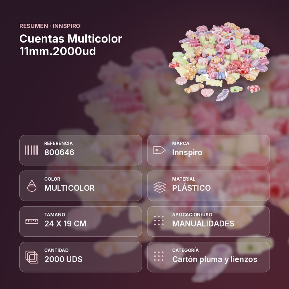 CUENTAS MULTICOLOR 11MM.2000UD - resumen de atributos
