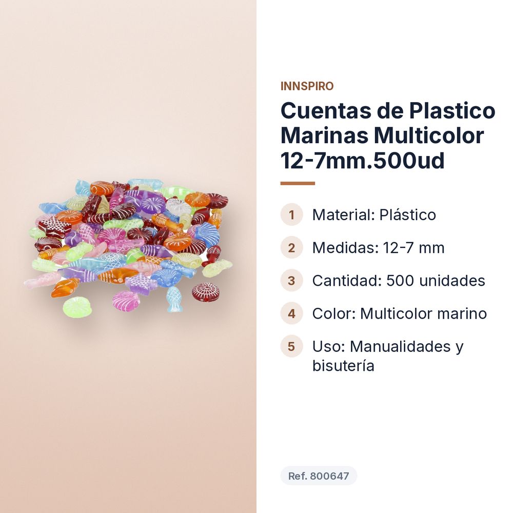 CUENTAS DE PLASTICO MARINAS MULTICOLOR 12-7MM.500UD  - características principales