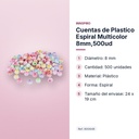 CUENTAS DE PLASTICO ESPIRAL MULTICOLOR 8MM,500UD - características principales