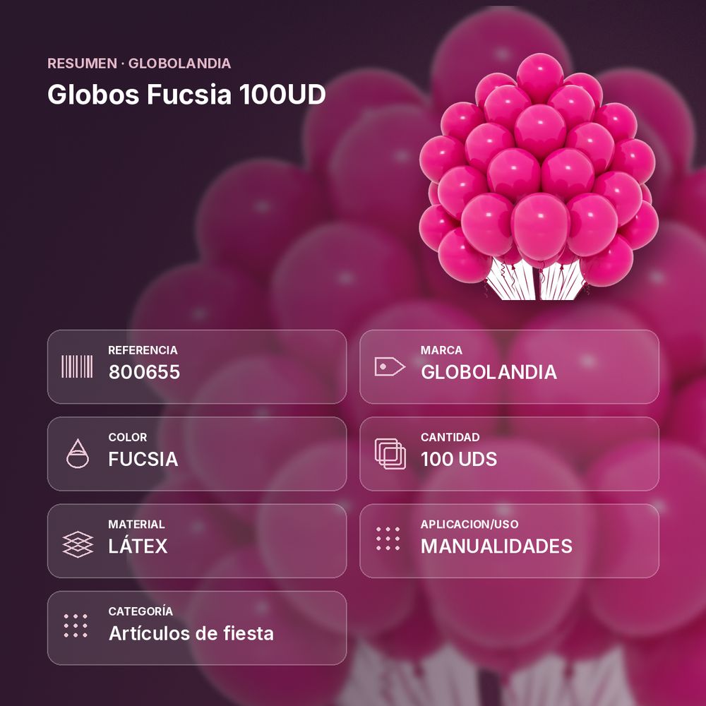 GLOBOS FUCSIA 100UD   - resumen de atributos