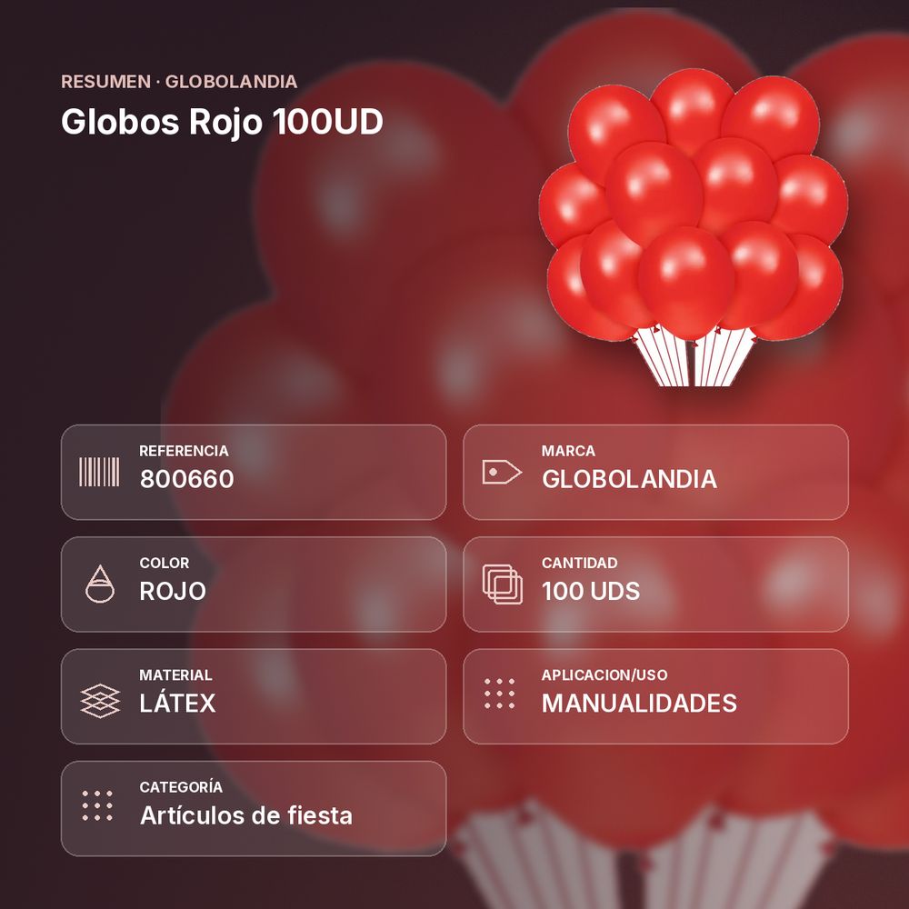 GLOBOS ROJO 100UD  - resumen de atributos