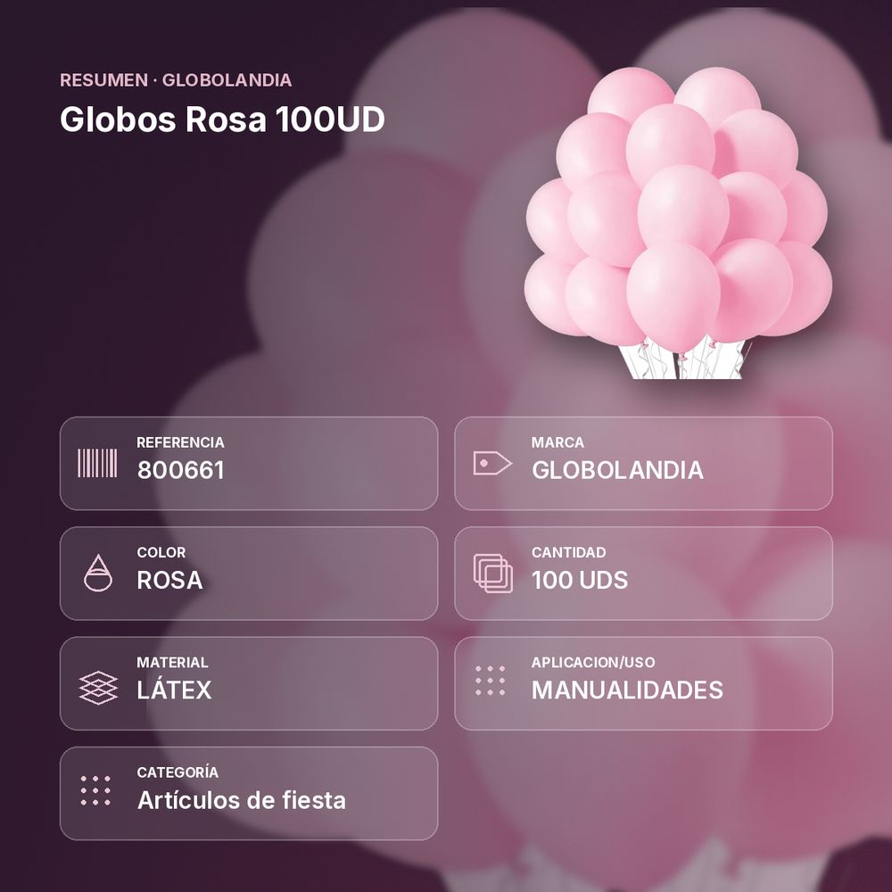 GLOBOS ROSA 100UD  - resumen de atributos