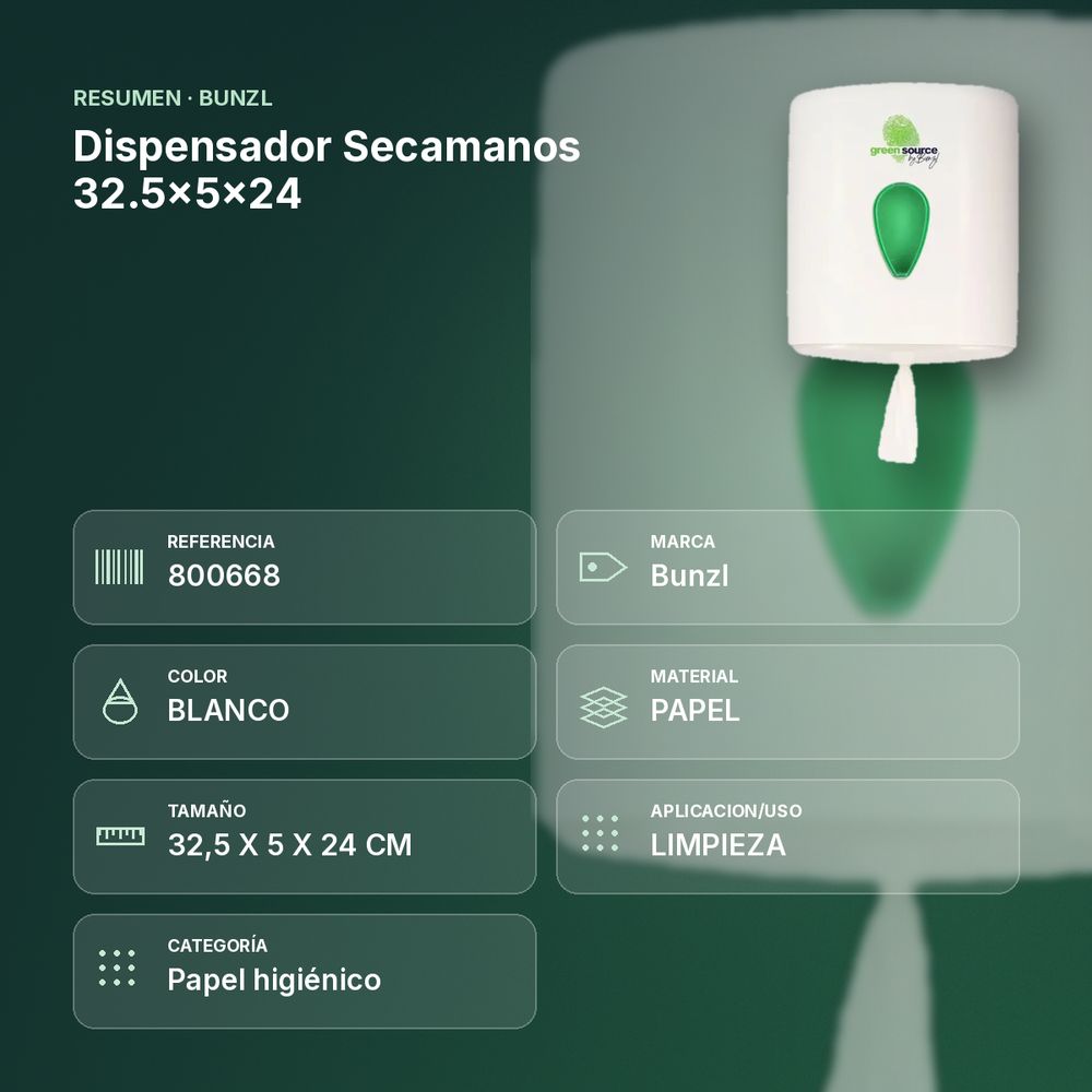 DISPENSADOR SECAMANOS 32.5X5X24 - resumen de atributos