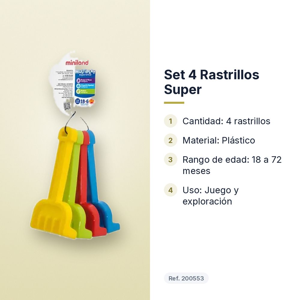 SET 4 RASTRILLOS SUPER - características principales