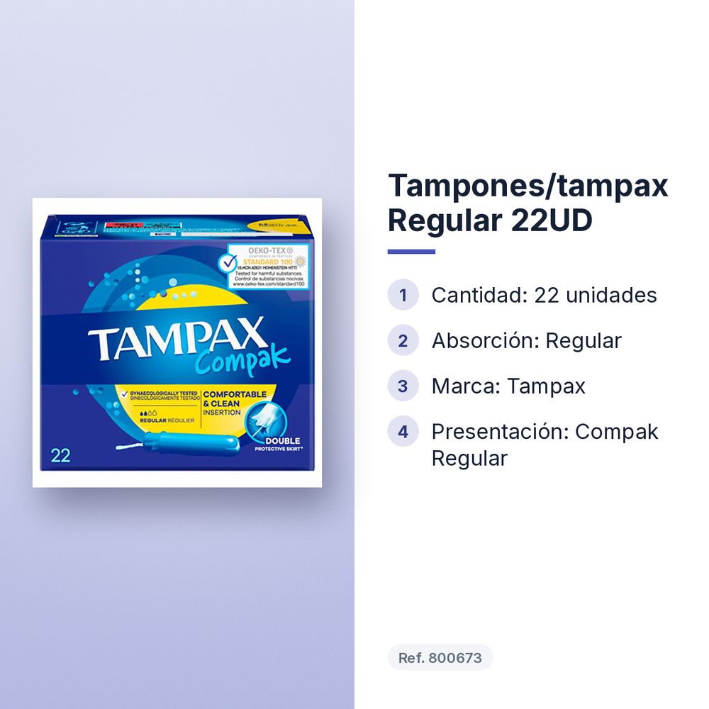 TAMPONES/TAMPAX REGULAR 22UD - características principales