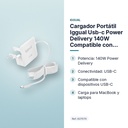 CARGADOR PORTÁTIL IGGUAL USB-C POWER DELIVERY 140W COMPATIBLE CON MACBOOK - características principales