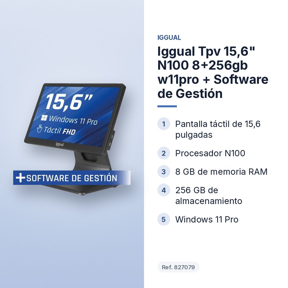 IGGUAL TPV 15,6" N100 8+256GB W11PRO + SOFTWARE DE GESTIÓN - características principales