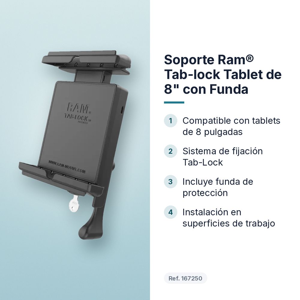 SOPORTE  RAM® TAB-LOCK TABLET DE 8" CON FUNDA - características principales