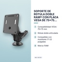 SOPORTE DE ROTULA DOBLE RAM® CON PLACA VESA DE 75x75 MM - características principales