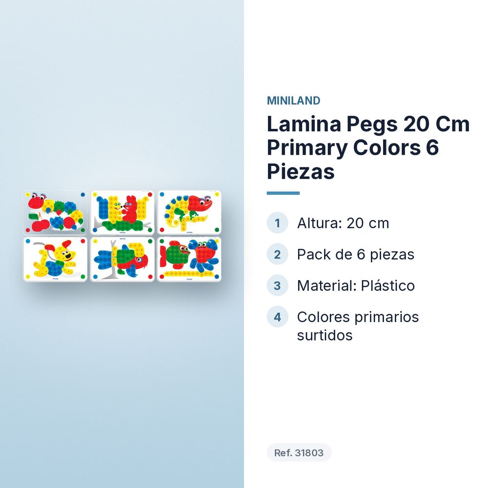 LAMINA PEGS 20 CM PRIMARY COLORS 6 PIEZAS - características principales