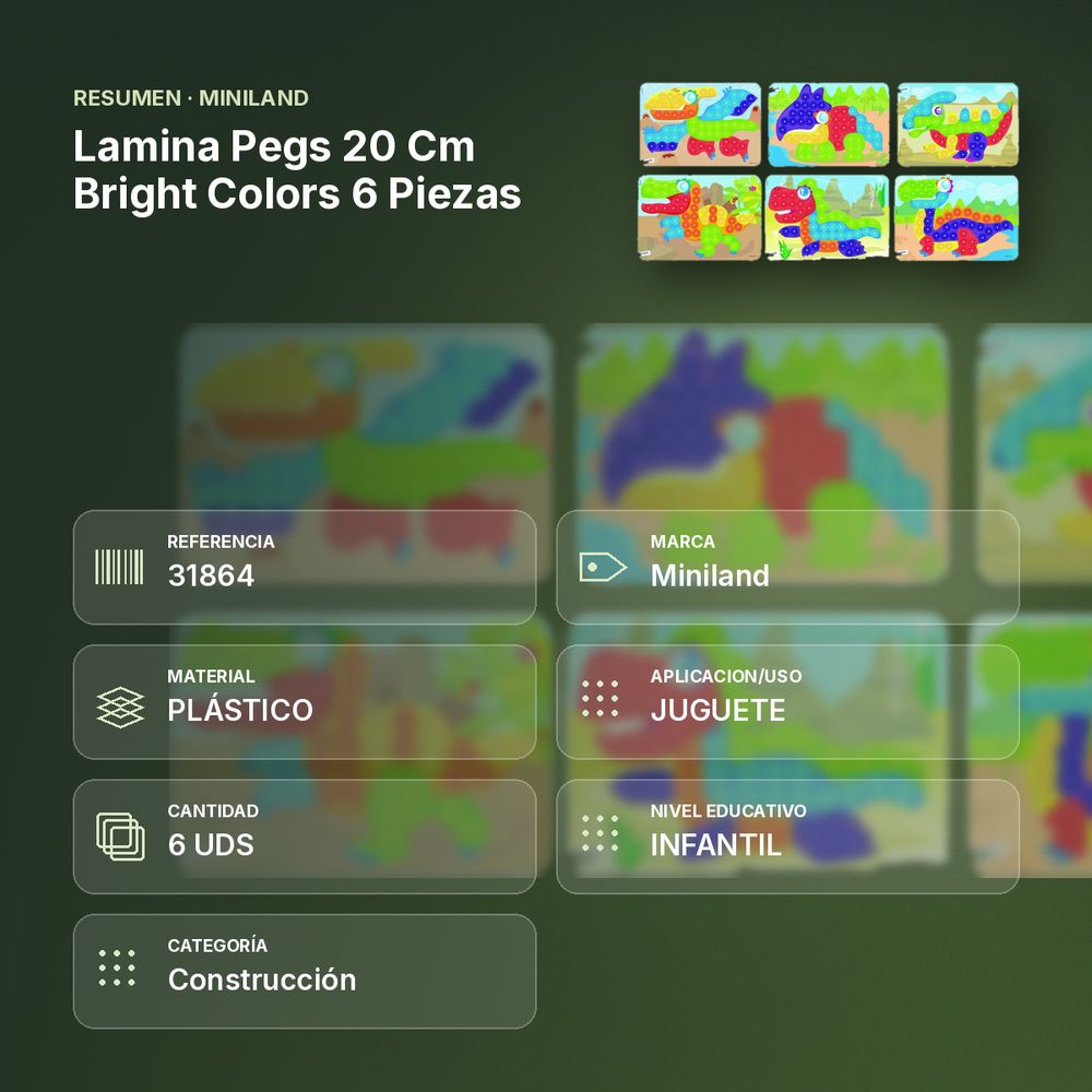 LAMINA PEGS 20 CM BRIGHT COLORS 6 PIEZAS - resumen de atributos