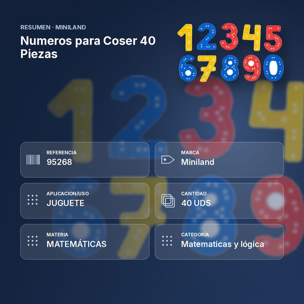 NUMEROS PARA COSER 40 PIEZAS - resumen de atributos