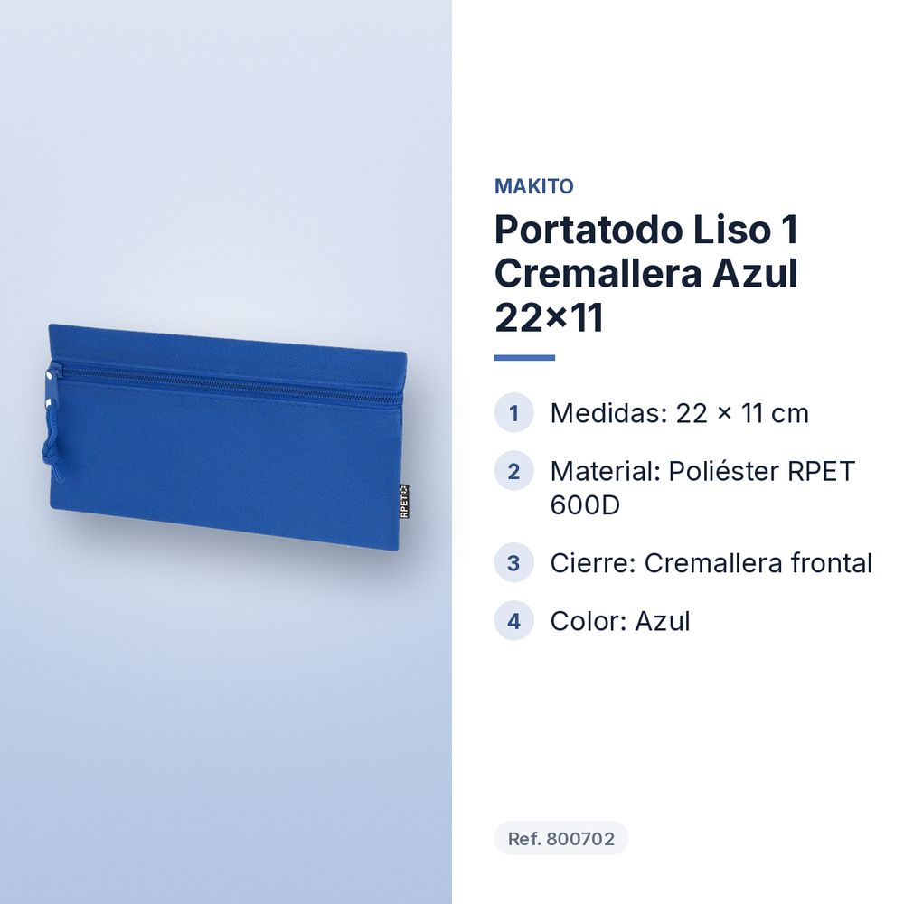 PORTATODO LISO 1 CREMALLERA AZUL 22X11 - características principales