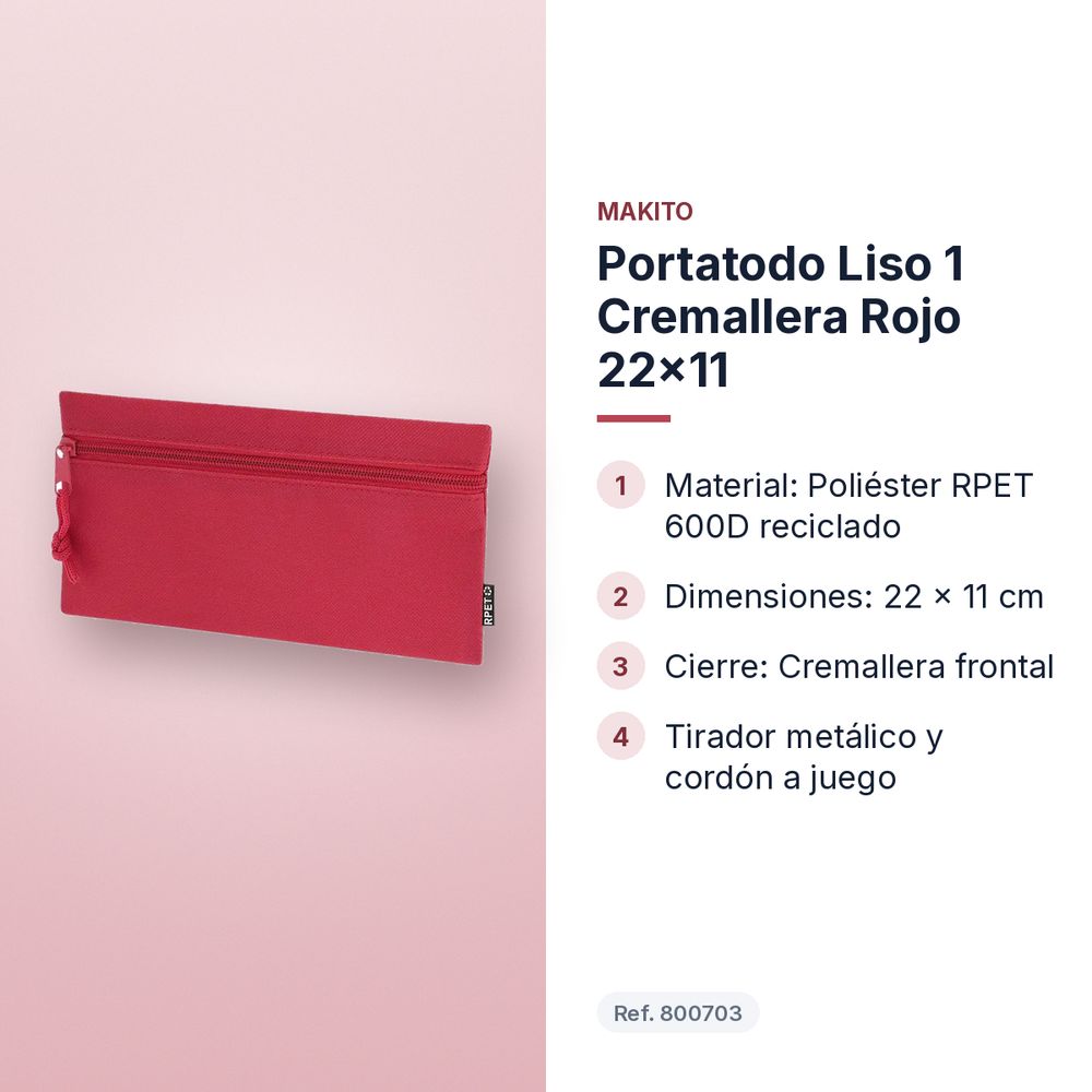 PORTATODO LISO 1 CREMALLERA ROJO 22X11  - características principales
