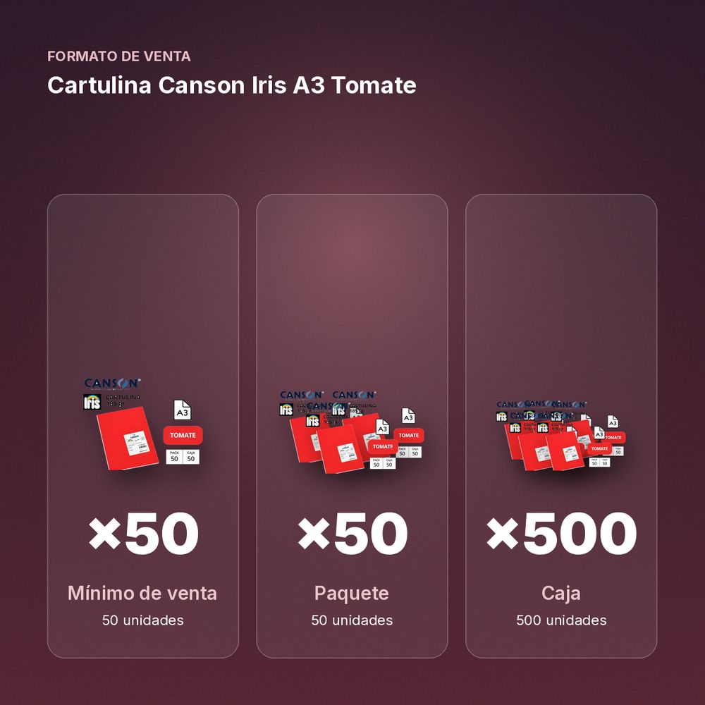 CARTULINA CANSON IRIS A3 TOMATE - formato de venta: paquete de 50, caja de 500