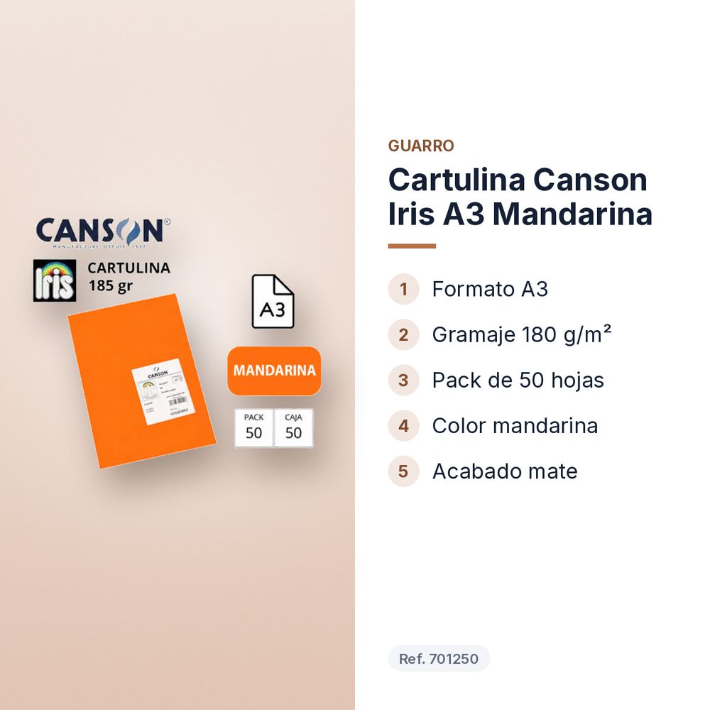 CARTULINA CANSON IRIS A3 MANDARINA - características principales