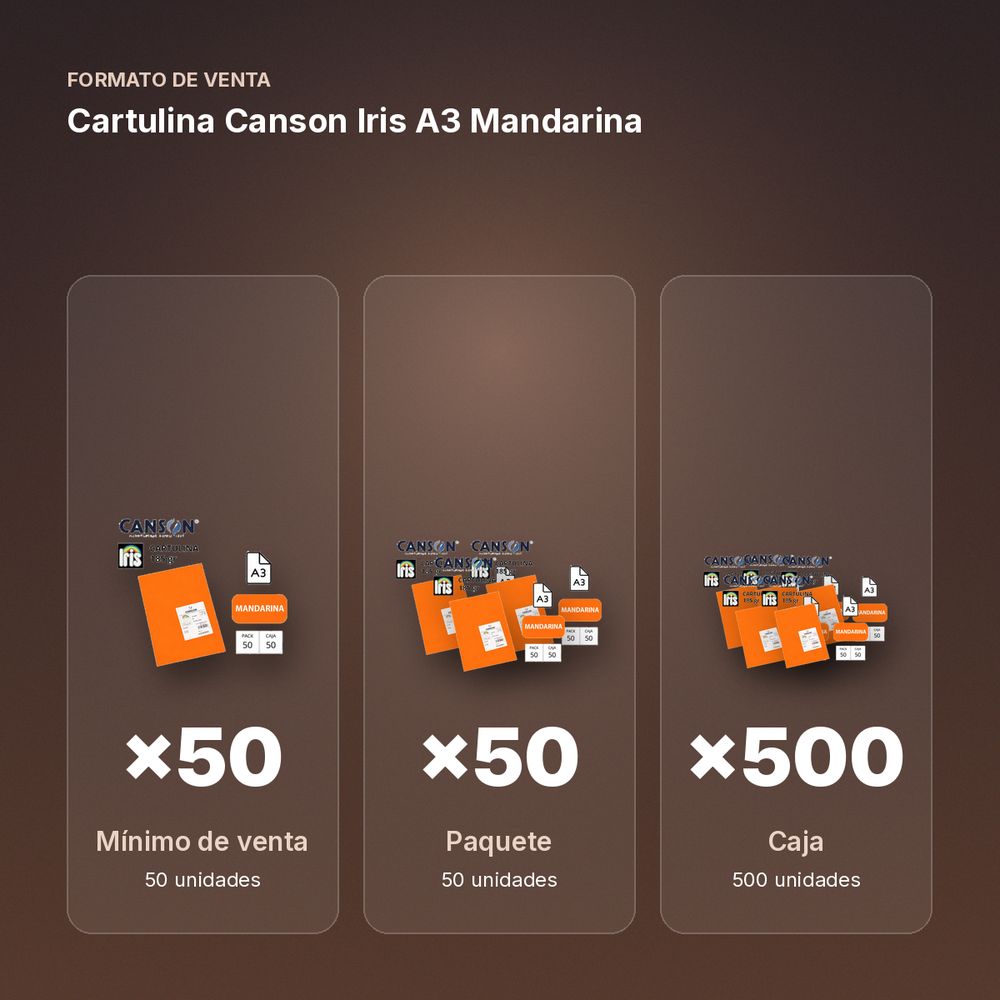CARTULINA CANSON IRIS A3 MANDARINA - formato de venta: paquete de 50, caja de 500