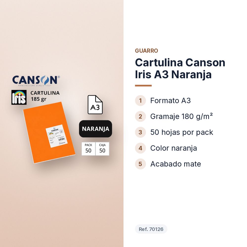 CARTULINA CANSON IRIS A3 NARANJA - características principales