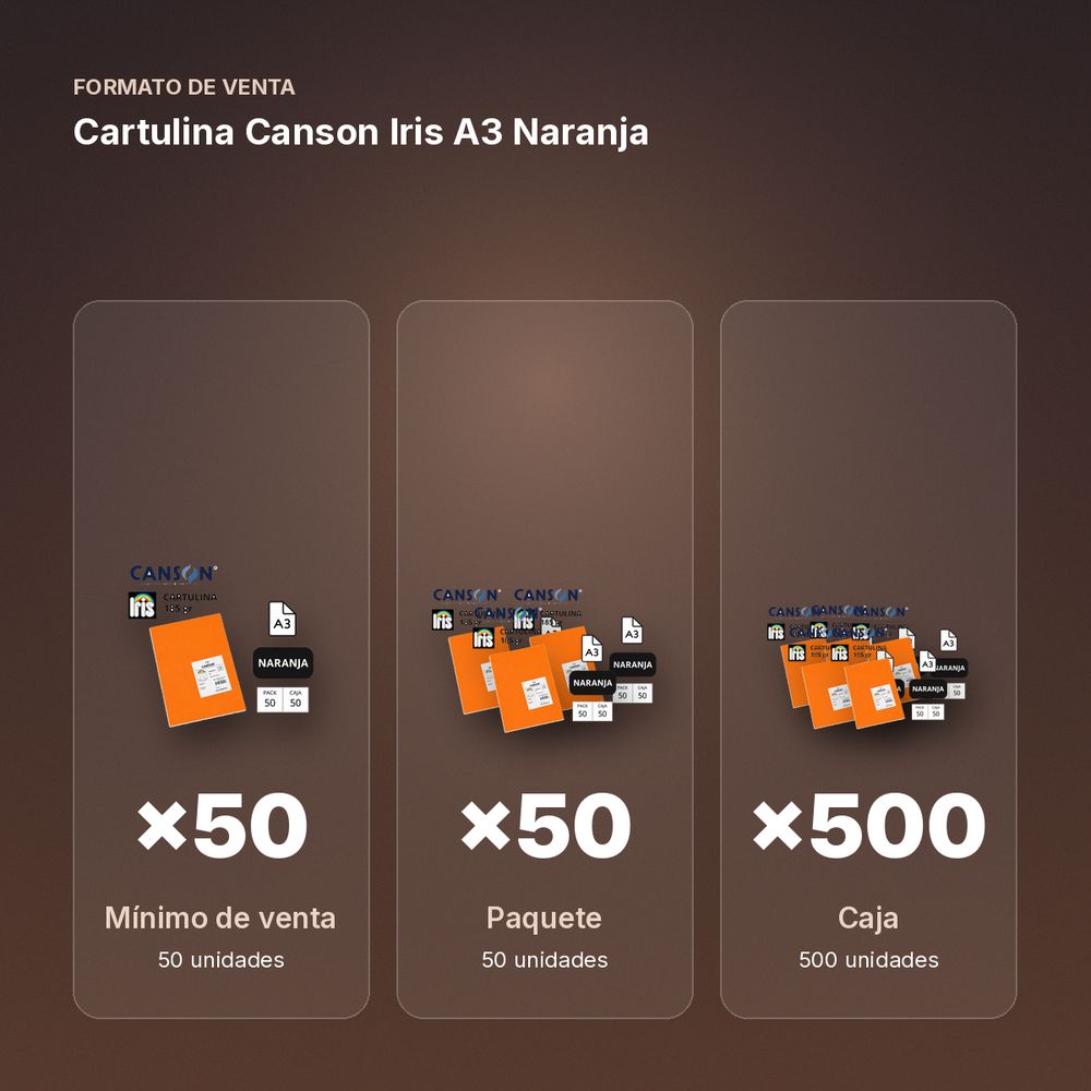CARTULINA CANSON IRIS A3 NARANJA - formato de venta: paquete de 50, caja de 500