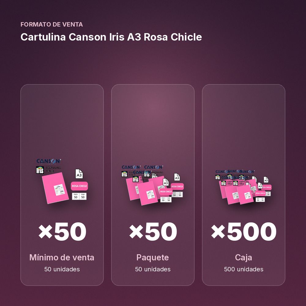 CARTULINA CANSON IRIS A3 ROSA CHICLE - formato de venta: paquete de 50, caja de 500