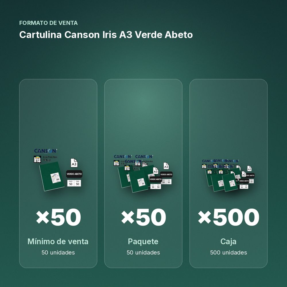 CARTULINA CANSON IRIS A3 VERDE ABETO - formato de venta: paquete de 50, caja de 500
