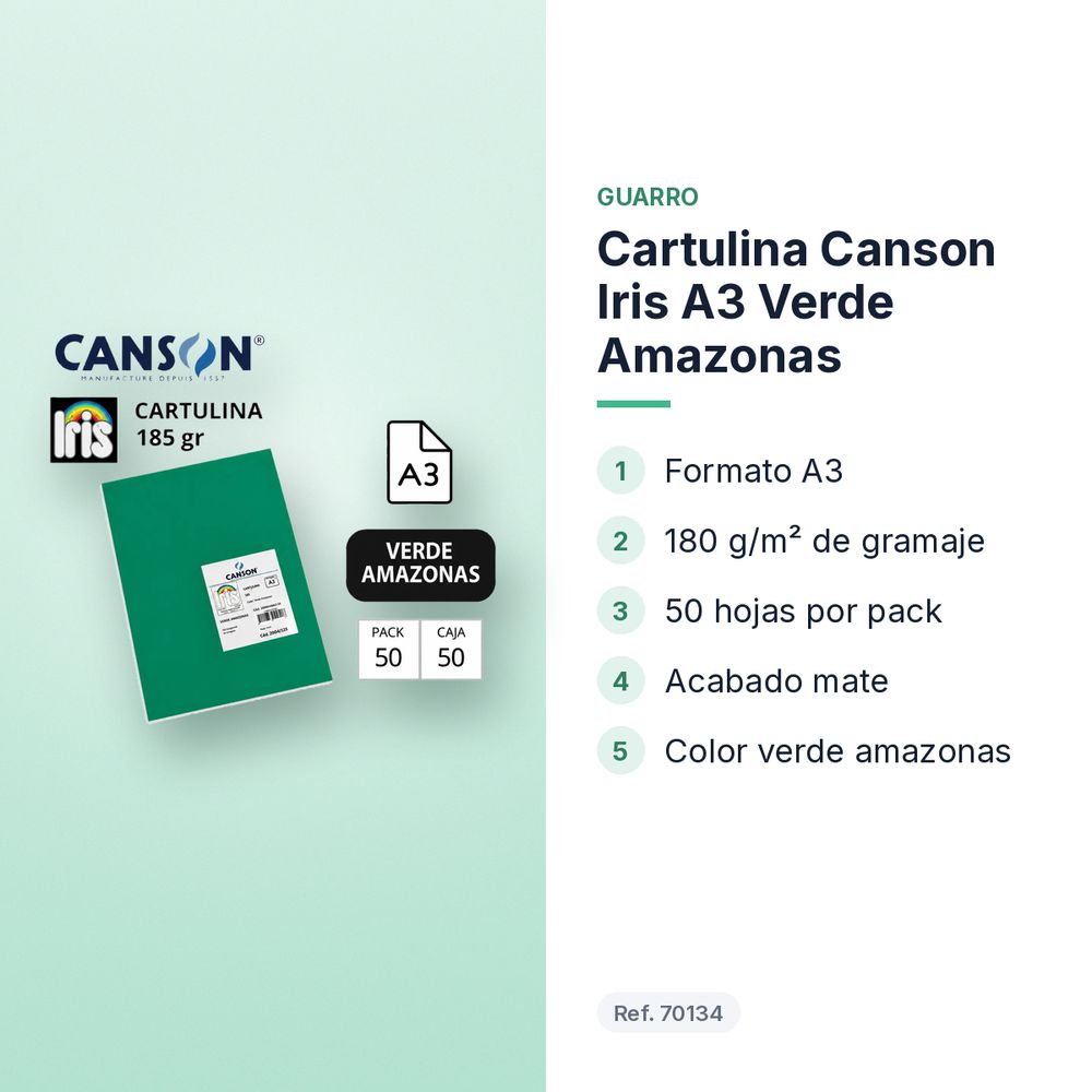 CARTULINA CANSON IRIS A3 VERDE AMAZONAS - características principales