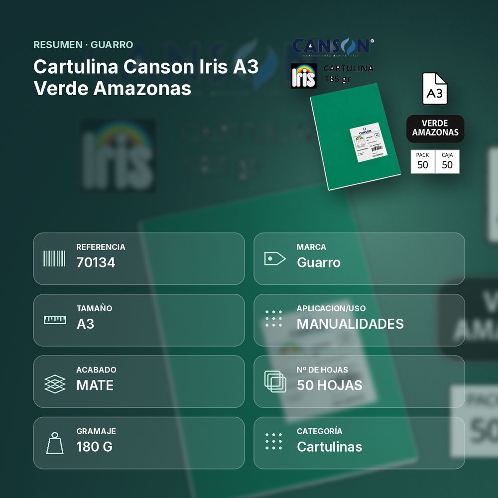 CARTULINA CANSON IRIS A3 VERDE AMAZONAS - resumen de atributos