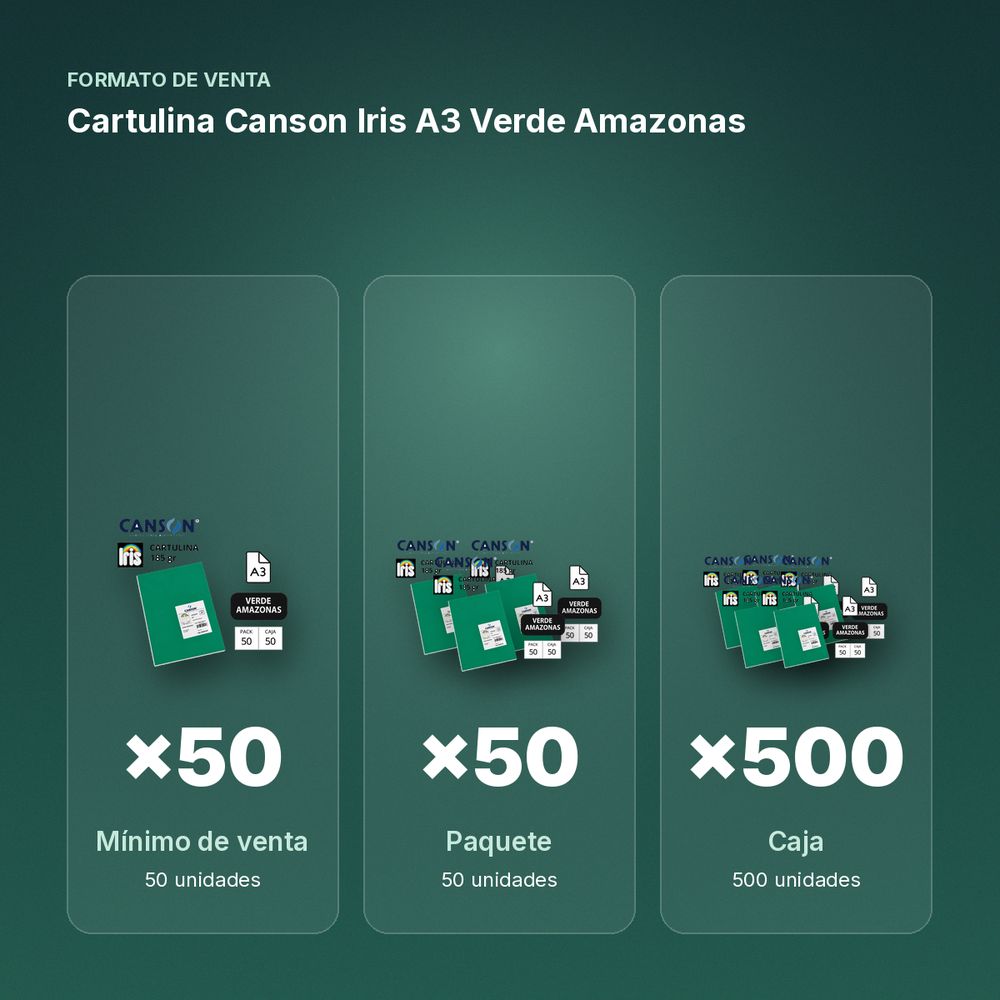 CARTULINA CANSON IRIS A3 VERDE AMAZONAS - formato de venta: paquete de 50, caja de 500