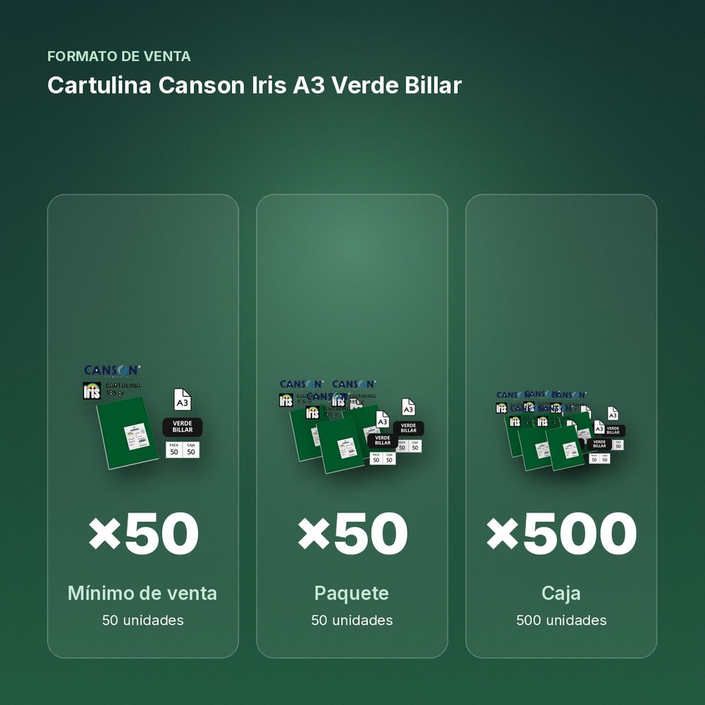 CARTULINA CANSON IRIS A3 VERDE BILLAR - formato de venta: paquete de 50, caja de 500