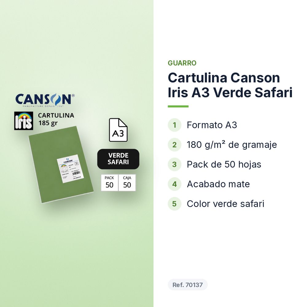 CARTULINA CANSON IRIS A3 VERDE SAFARI - características principales