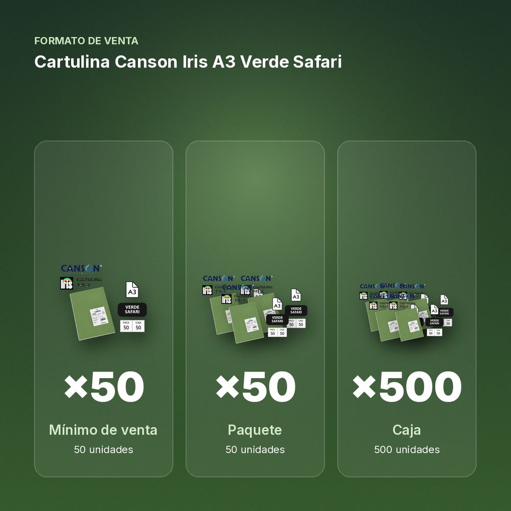 CARTULINA CANSON IRIS A3 VERDE SAFARI - formato de venta: paquete de 50, caja de 500