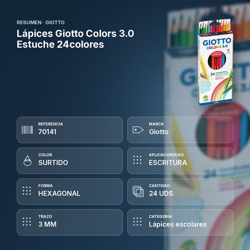 LÁPICES GIOTTO COLORS 3.0 ESTUCHE 24COLORES - resumen de atributos