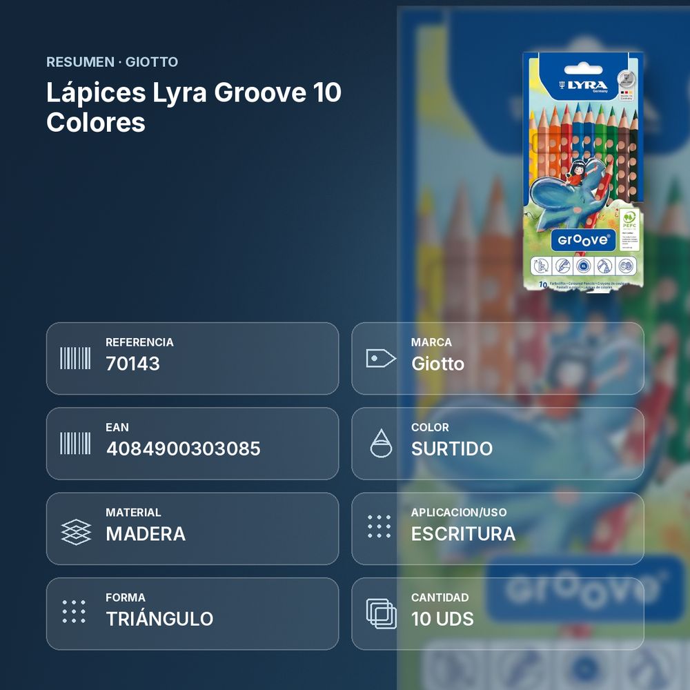 LÁPICES LYRA GROOVE 10 COLORES - resumen de atributos